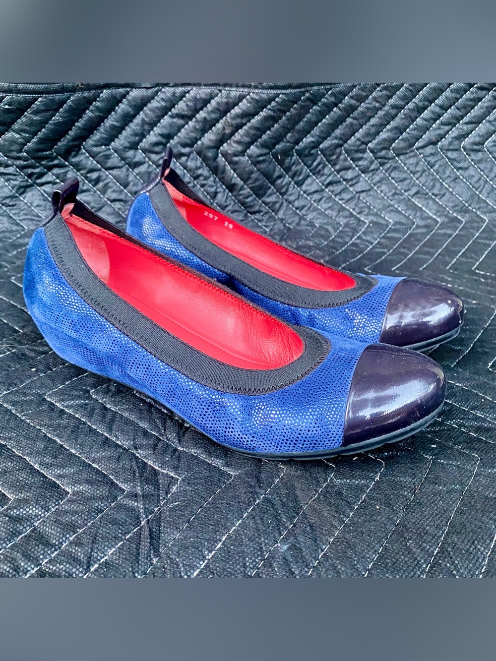Pas de Rouge Italy Blue Suede Ballet Wedge Slip-On Flats Shoes SIZE 38